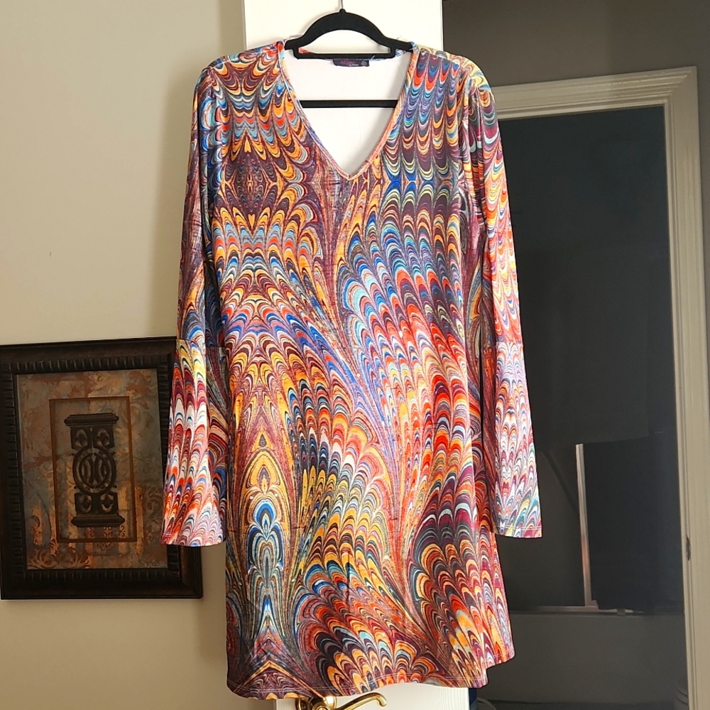Azalea Multicolor V-Neck Long Sleeve Women's Dress